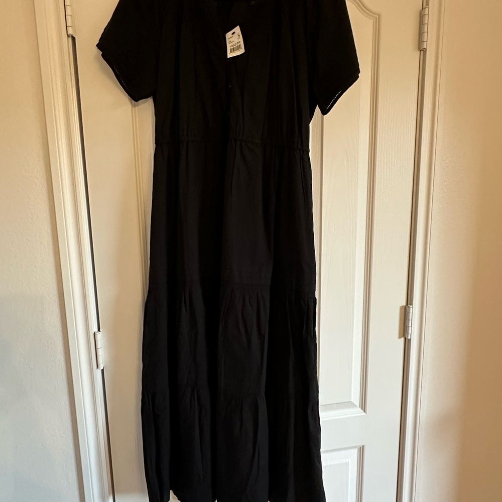Pea in the Pod Black Maternity Linen Button-Down Dress - Picture 2 of 16